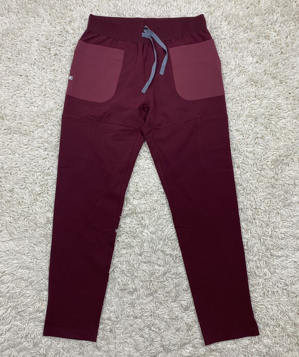 FIGS Technical Collection Scrub Pants Womens S Burgundy Straight Leg Cargo Nurse